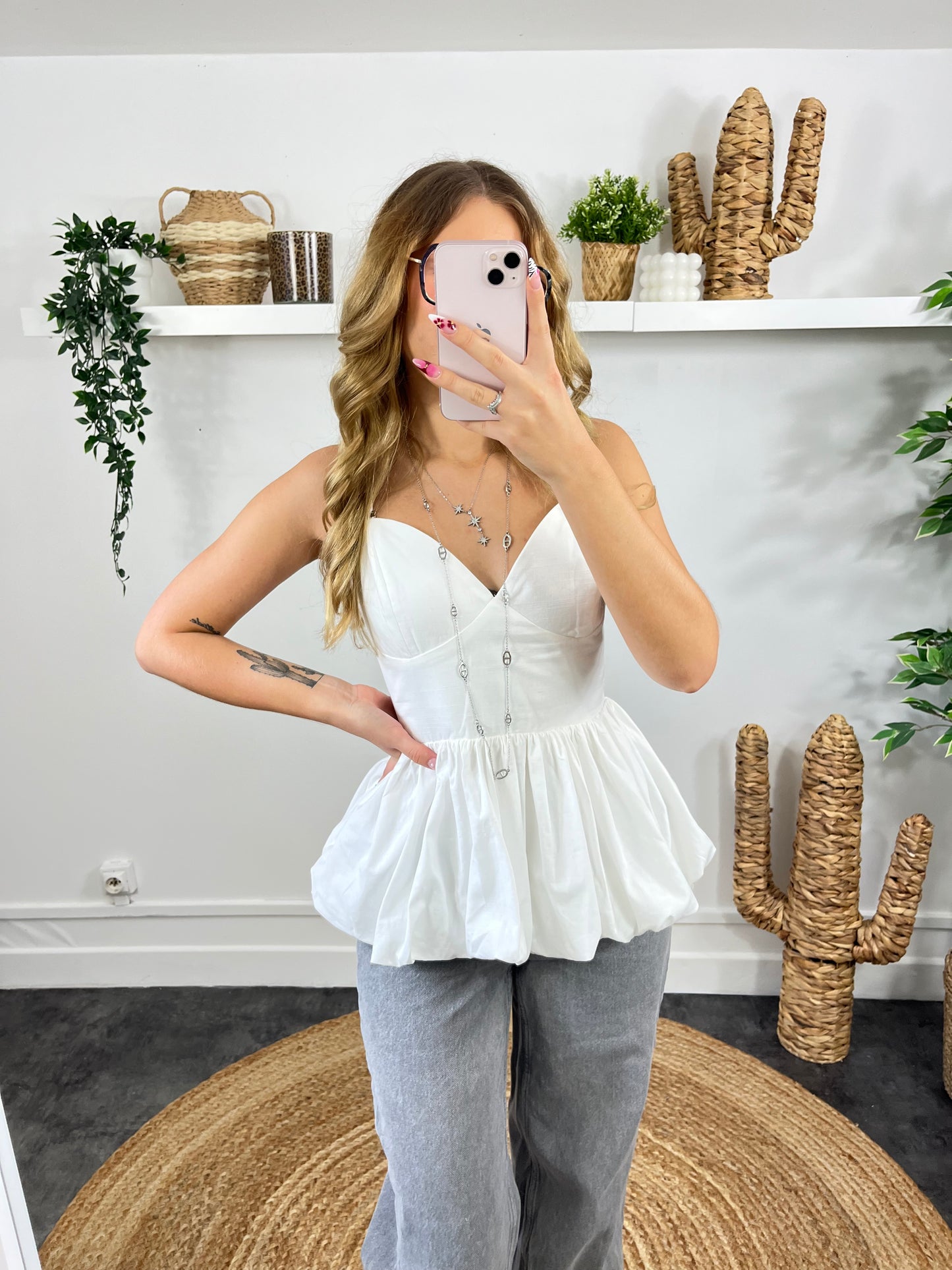 Top bouffant blanc