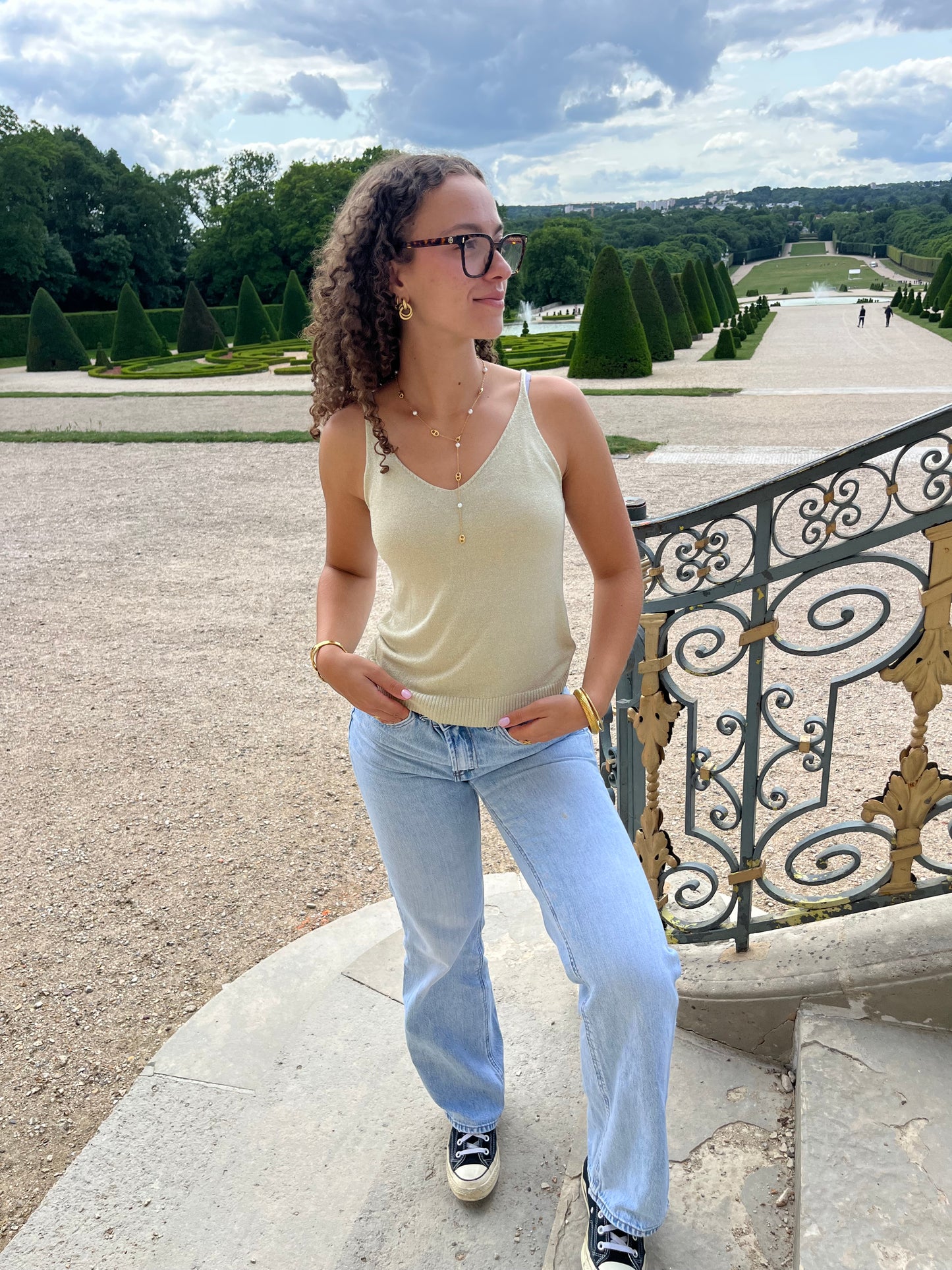Top à paillettes Julia beige TU
