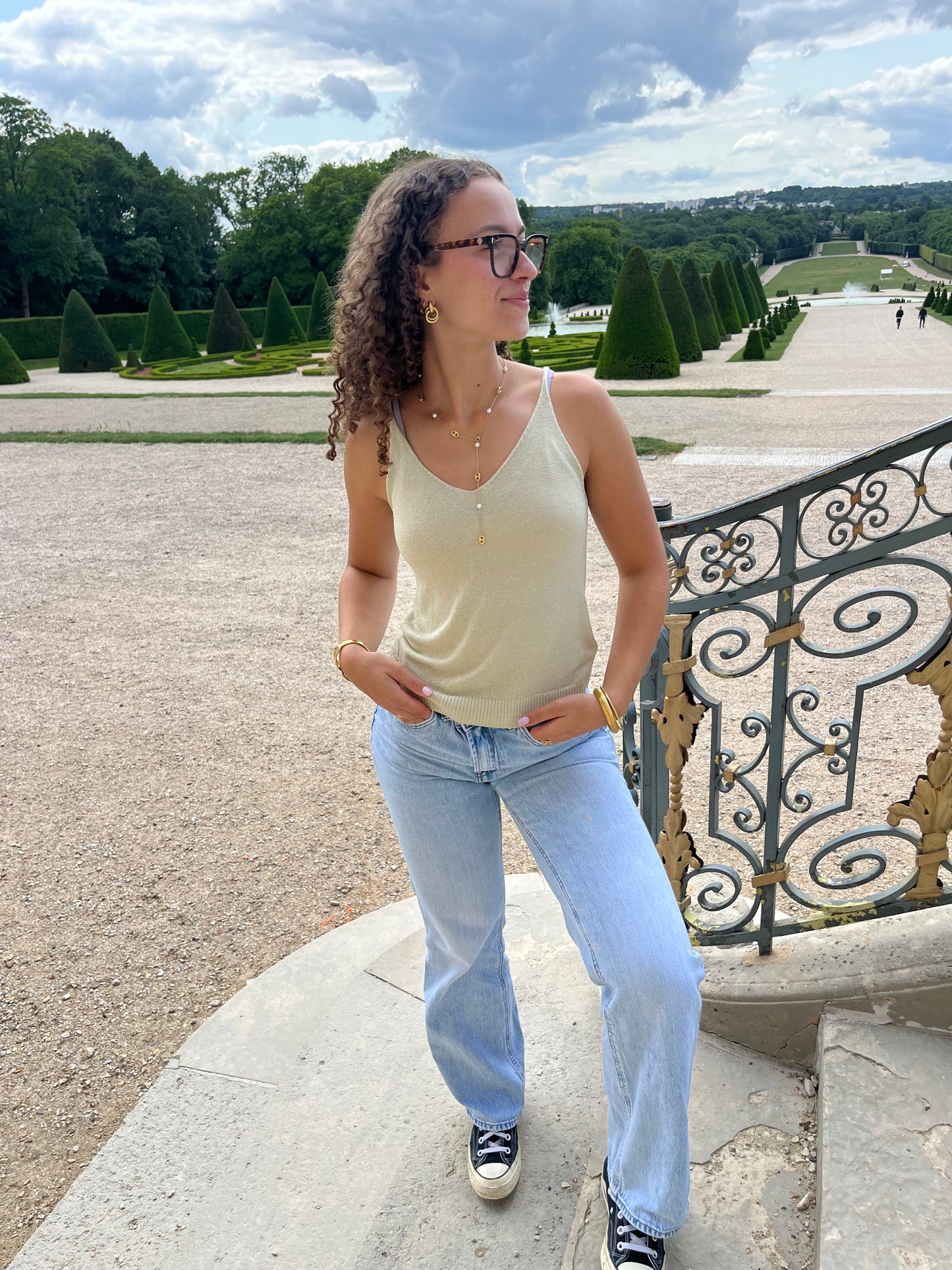 Top à paillettes Julia beige TU