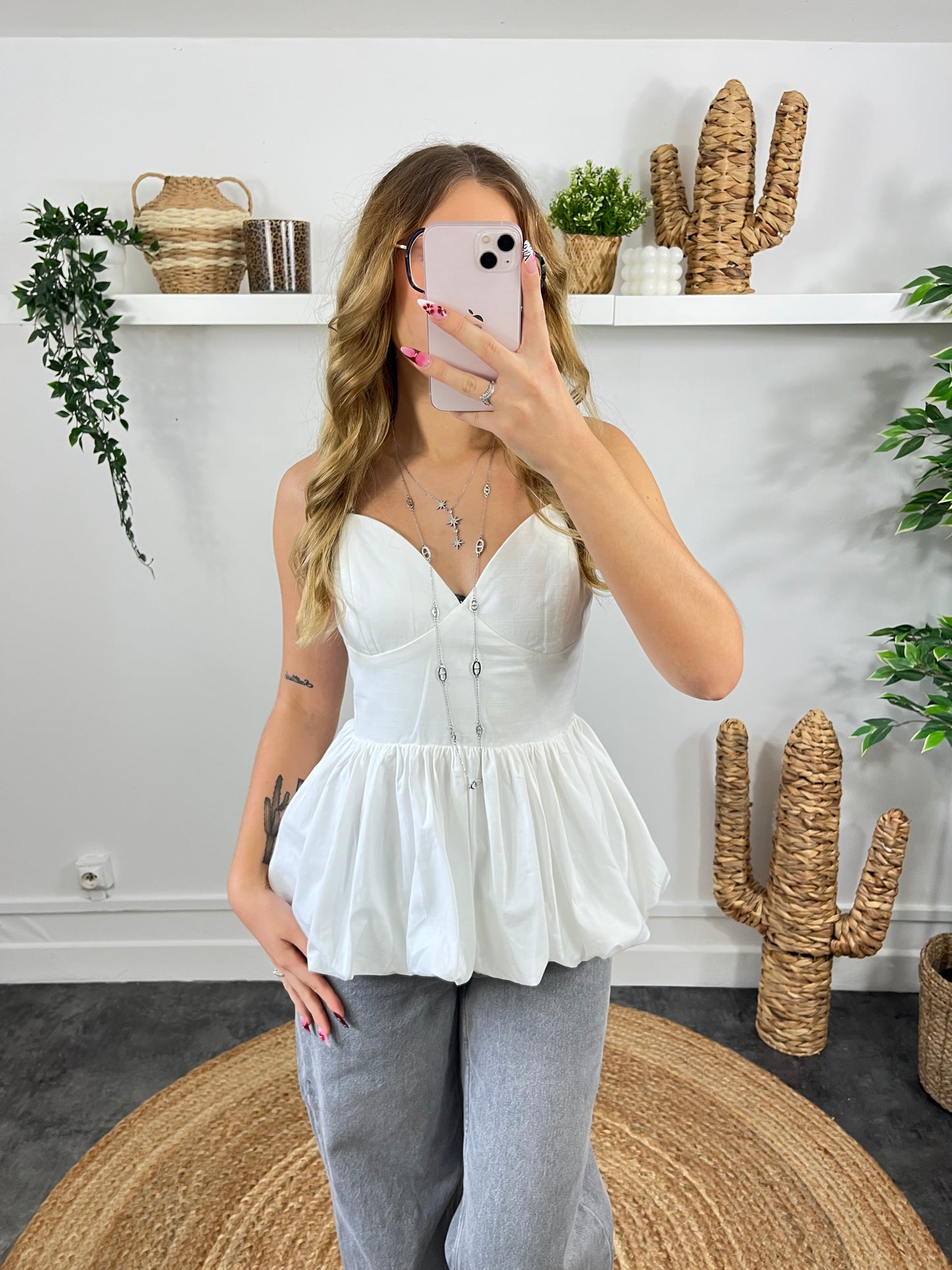 Top bouffant blanc