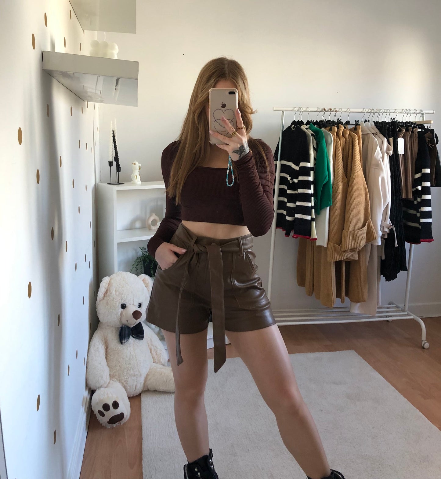 Short simili cuir marron Victoria