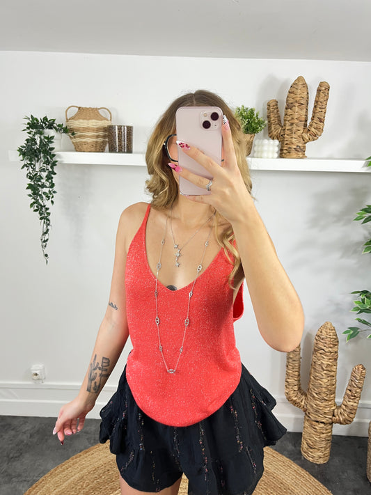 Top à paillettes Julia corail