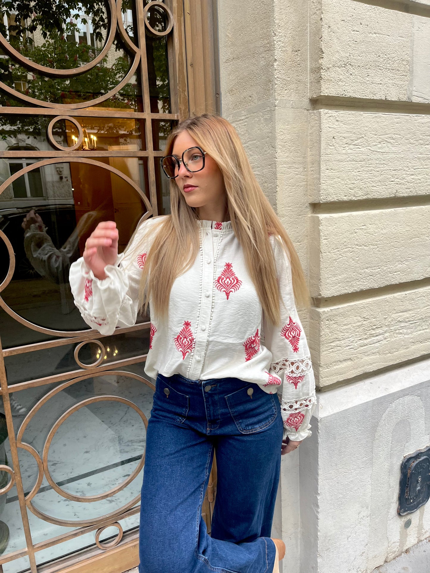 Blouse Enéa motif rouge