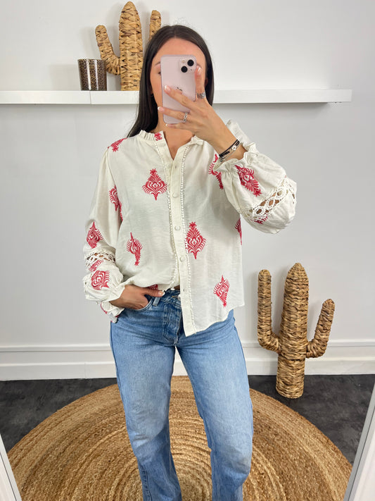 Blouse Enéa motif rouge