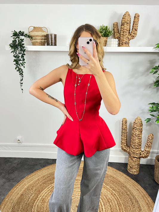 Top dos nu à noeud rouge
